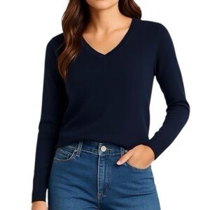 Chico’s Silk Blend V-Neck Sweater Black Size 0 (S) 54% Silk